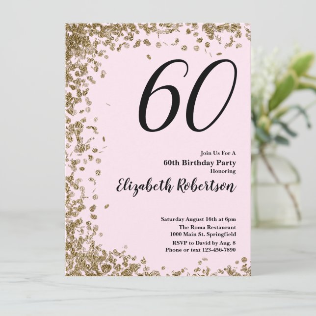 Elegant 60. Geburtstag Einladung Pink Gold Sequin (Stehend Vorderseite)