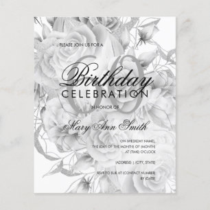 Elegant 60. Geburtstag Floral Silber Einladung Flyer