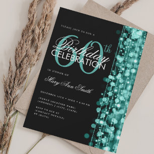 Elegant 60. Geburtstag Glam Glitzern Türkis Einladung