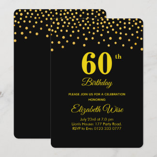 Elegant 60. Geburtstag & Gold Confetti auf schwarz Einladung
