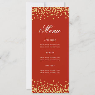 Elegant 60. Geburtstag Menü Gold Red Confetti Einladung