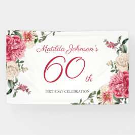 Elegant 60. Geburtstag Pink White Floral Botanisch Banner
