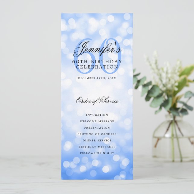 Elegant 60. Geburtstag Programm Navy Blue Bokeh (Stehend Vorderseite)