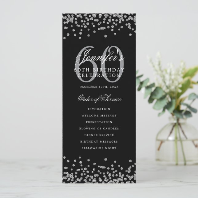 Elegant 60. Geburtstag Programm Silver Black (Stehend Vorderseite)