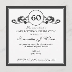 Elegant 60. Geburtstag Wirbles Ribbon Schwarz Einladung