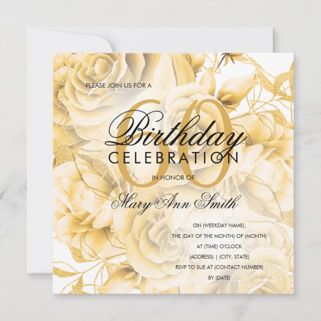 Elegant 60. Geburtstagsparty Floral Gold (Vorderseite)