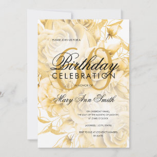 Elegant 60. Geburtstagsparty Floral Gold Einladung