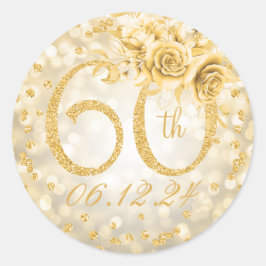 Elegant 60. Geburtstagsparty Glam Lights Gold Runder Aufkleber