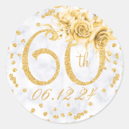 Elegant 60. Geburtstagsparty Glam Marble Gold Runder Aufkleber