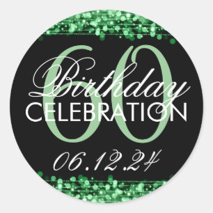 Elegant 60. Geburtstagsparty Glitzern Green Runder Aufkleber