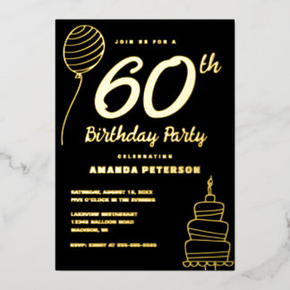 Elegant 60. Geburtstagsparty Real Gold Folieneinladung