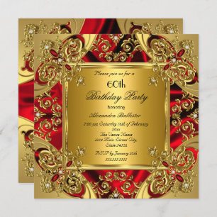 Elegant 60. Geburtstagsparty Silk Ruby Red Gold Einladung
