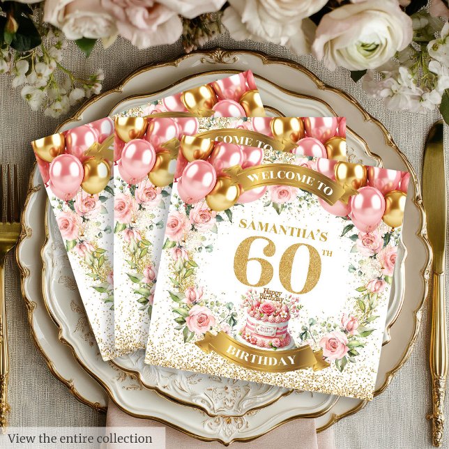 Elegant 60. Napkins mit Gold Floral Glitzer Serviette (Elegant 60th Napkins with Gold Floral Glitter)