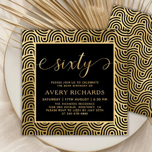 Elegant 60 Script Black und Gold 60. Geburtstag Einladung