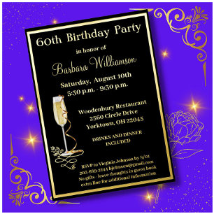 Elegant 60 Sechzigster Geburtstag ECHTES Gold Folieneinladung