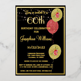 Elegant 60 Sixty Birthday Black REAL Gold Folieneinladung