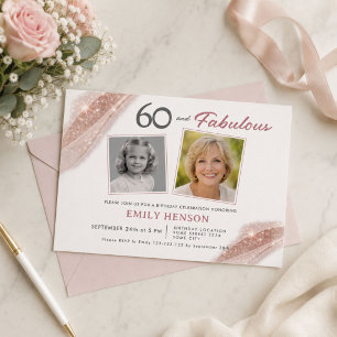 Elegant 60 und Fabelhaft Roségold Foto Geburtstag Einladung