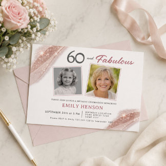 Elegant 60 und Fabelhaft Roségold Foto Geburtstag Einladung