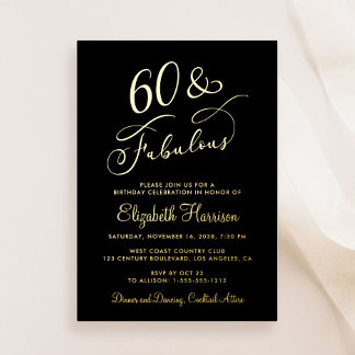 Elegant 60 und fabelhafte Black 60. Geburtstagspar Folieneinladung