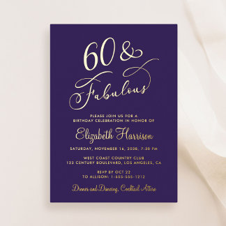 Elegant 60 und fabelhafte Lila 60. Geburtstagspart Folieneinladung