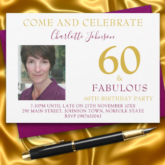 Elegant 60 und fabelhaftes Foto 60. Geburtstag Einladung