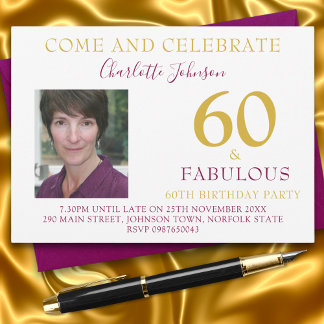 Elegant 60 und fabelhaftes Foto 60. Geburtstag Einladung