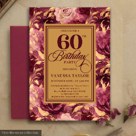 Elegant 60th Birthday Burgundy Blush Gold Floral Einladung
