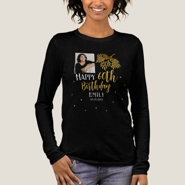 Elegant 60th Birthday Gold Foliage Photo Party Tri-Blend Shirt (Vorderseite)