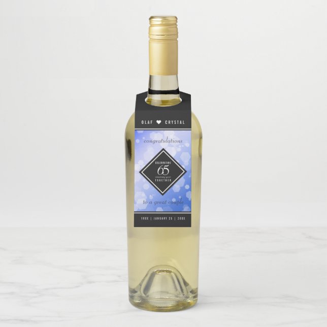 Elegant 65. Blue Sapphire Hochzeitstag Flaschenanhänger (Auf Flasche)