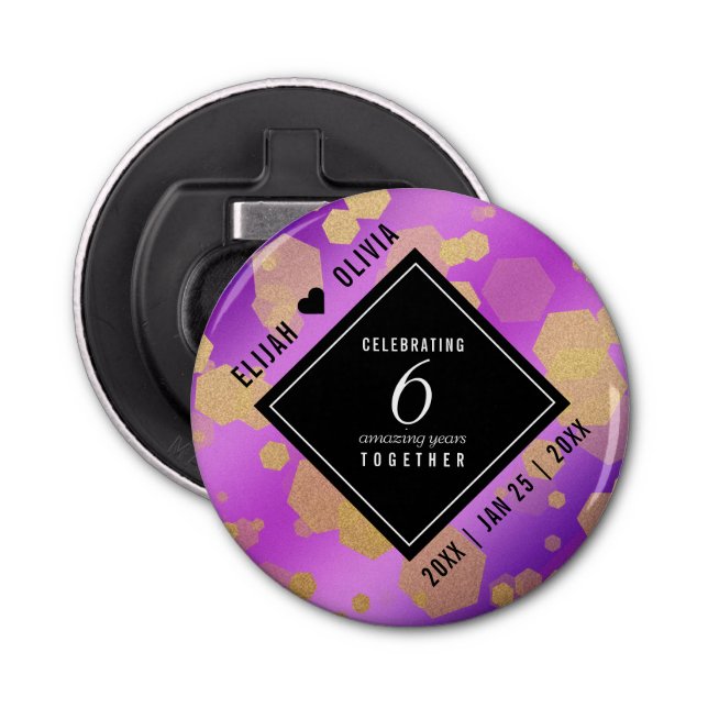 Elegant 6. Amethyst Wedding Anniversary Bottle Op Flaschenöffner (Vorderseite)