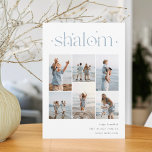 Elegant 6 Foto Collage Shalom Hanukkah Feiertagskarte<br><div class="desc">Freuen Sie sich auf diese modernen Hanukkah-Urlaubskarten,  die 6 Ihrer beliebtesten Fotos in einer Gitterkollektion enthalten. "Shalom" erscheint oben in zusammenhängenden Schriften,  die mit winzigen Sternen verziert sind. Personalisieren Sie Ihren Urlaub Gruß,  Familienname und das Jahr unten rechts.</div>