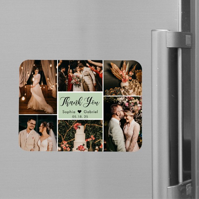 Elegant 6 Foto Collage Wedding Danke Magnet (Von Creator hochgeladen)