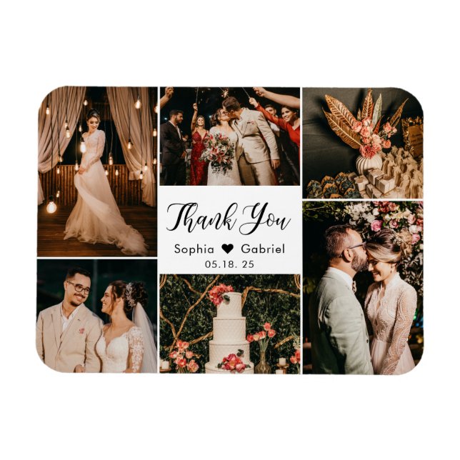 Elegant 6 Foto Collage Wedding Danke Magnet (Horizontal)