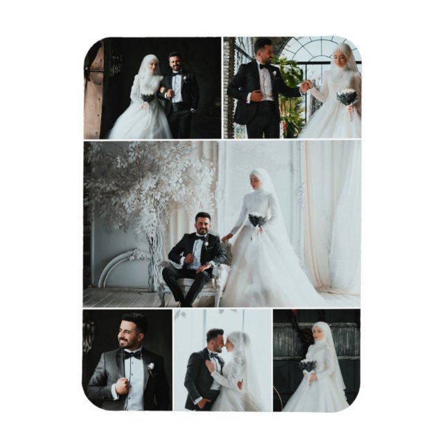 Elegant 6 Foto Wedding Collage Keepake Magnet (Vertikal)