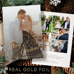 Elegant 6 Fotos frisch vermählt Frohe Weihnachtsgo Folien Feiertagskarte<br><div class="desc">Elegante luxuriöse reale Goldfolie Drehbuch Hochzeitspaar Foto Overlay Name und Text personalisiert erste Weihnachtskarte.          Bitte beachten Sie,  dass Sie die Farbe der Folie wählen können: Gold,  Rose oder Silber.</div>