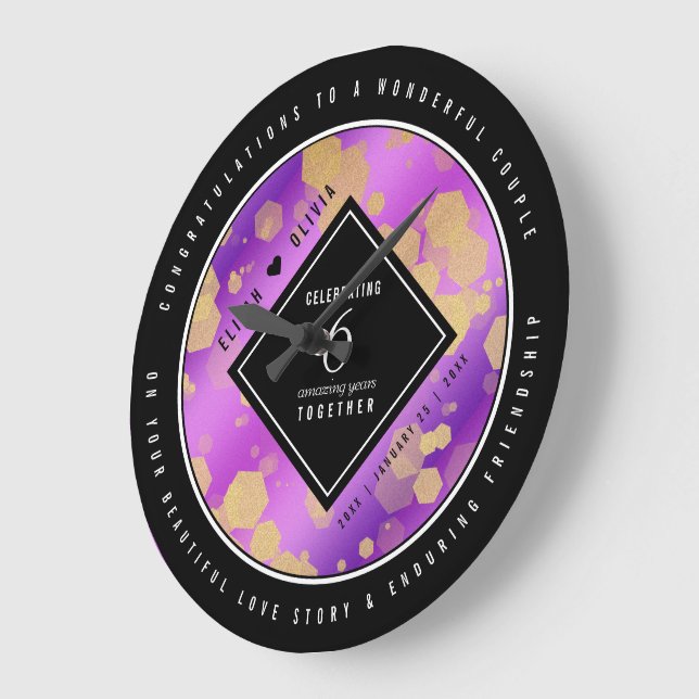 Elegant 6. Geburtstag von Amethyst Große Wanduhr (Winkel)