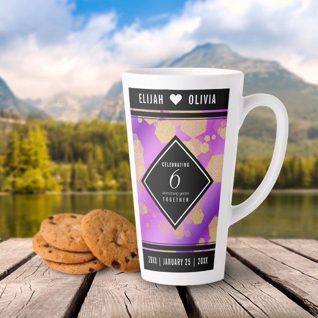 Elegant 6. Geburtstag von Amethyst Milchtasse (Elegant 6th Amethyst Wedding Anniversary Tall Latte Mug Cover Photo.)
