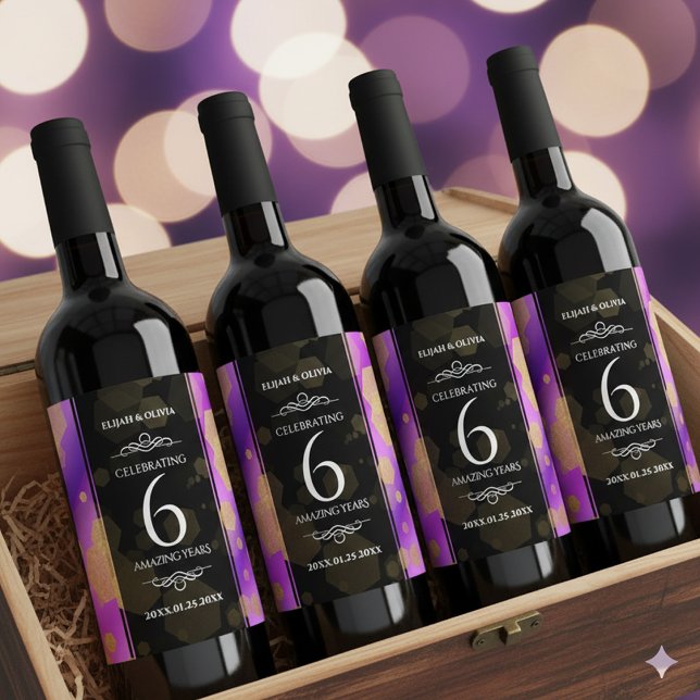 Elegant 6. Geburtstag von Amethyst Weinetikett (6th Amethyst Wedding Anniversary Wine/Liquor Drink Label Cover Photo 1)
