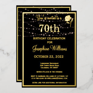 Elegant 70. 70. Geburtstag Black REAL Gold Folieneinladung