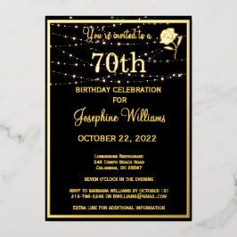Elegant 70. 70. Geburtstag Black REAL Gold Folieneinladung