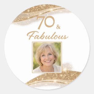 Elegant 70 & Fabulous Gold Foto Geburtstag Runder Aufkleber