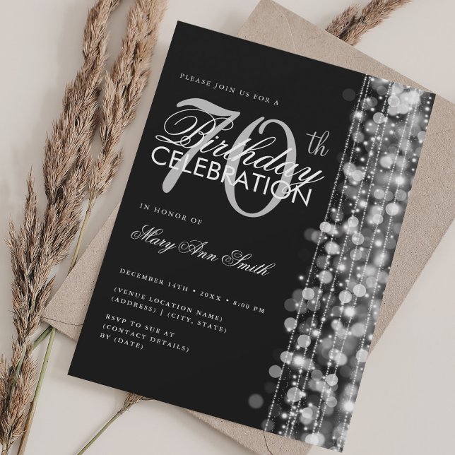 Elegant 70. Geburtstag Glam Glitzern Silver Einladung (Elegant 70th Birthday Glam Sparkles Silver Invitation)