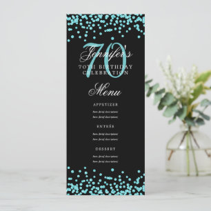 Elegant 70. Geburtstag Menü Aquamarin Confetti Bla Einladung