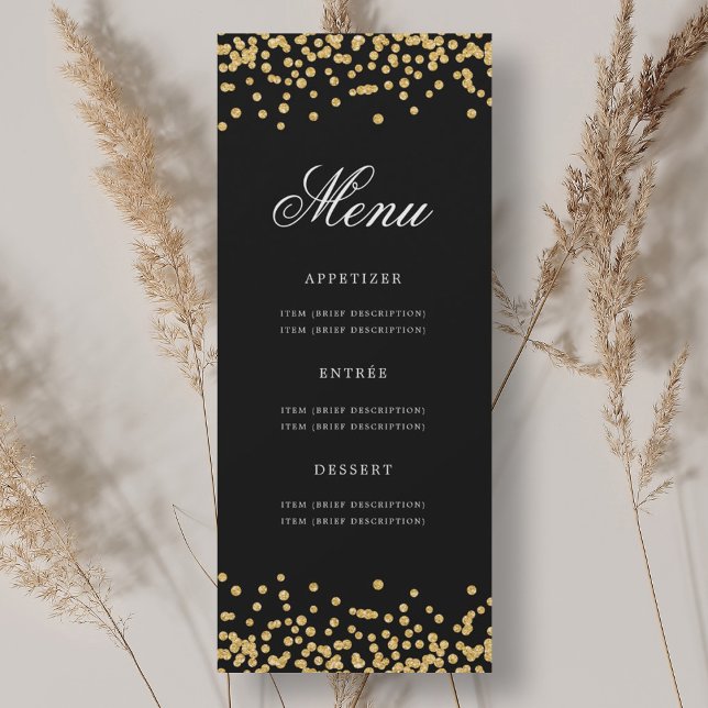 Elegant 70. Geburtstag Menü Gold Black Confetti Einladung (Elegant 70th Birthday Menu Gold Black Confetti Invitation)