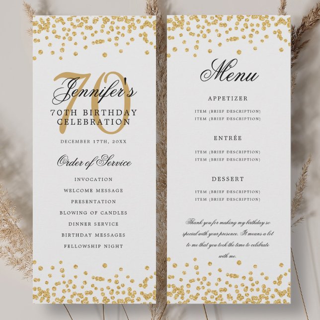 Elegant 70. Geburtstag Programm Menü Danke U Gold (Elegant 70th Birthday Program Menu Thank U Gold )