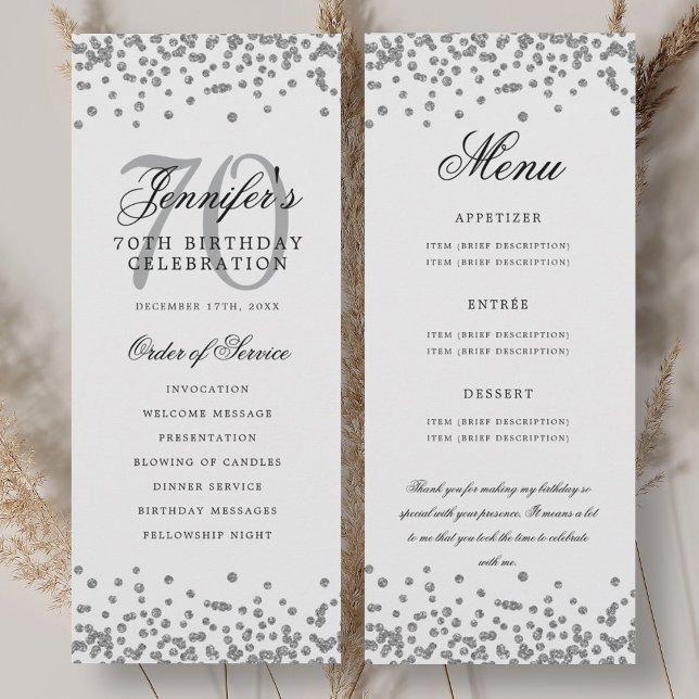Elegant 70. Geburtstag Programm Menü Danke U Silve (Elegant 70th Birthday Program Menu Thank U Silver )