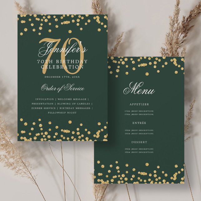 Elegant 70. Geburtstag Programm Menü Gold Green (Elegant 70th Birthday Program Menu Gold Green )