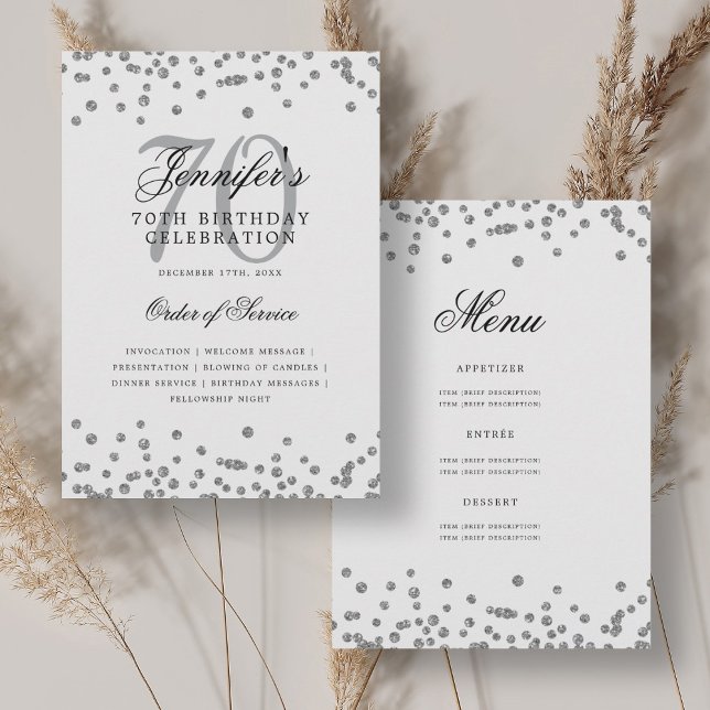 Elegant 70. Geburtstag Programm Menü Silver (Elegant 70th Birthday Program Menu Silver )