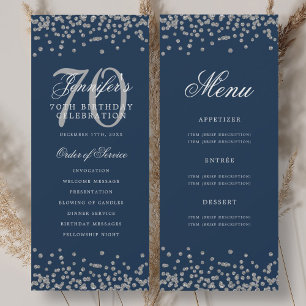 Elegant 70. Geburtstag Programm Silver Menu Navy