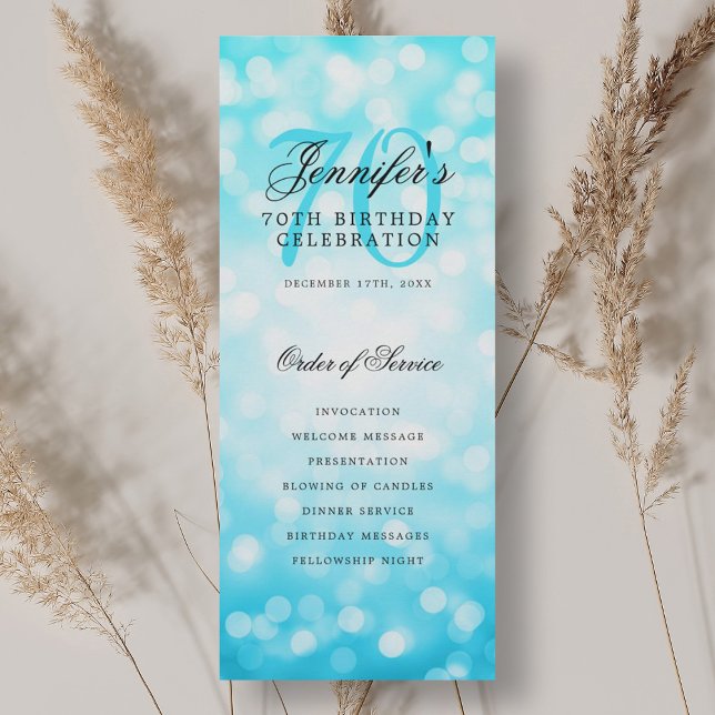 Elegant 70. Geburtstag Programm Turquoise Bokeh (Elegant 70th Birthday Program Turquoise Bokeh)